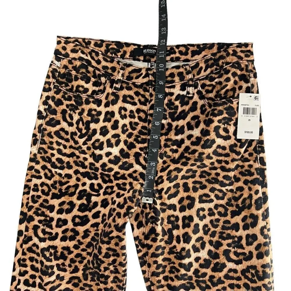 Hudson NWT Women's Nico Mid-Rise Cigarette Leopard Tan Black Straight Pants 29